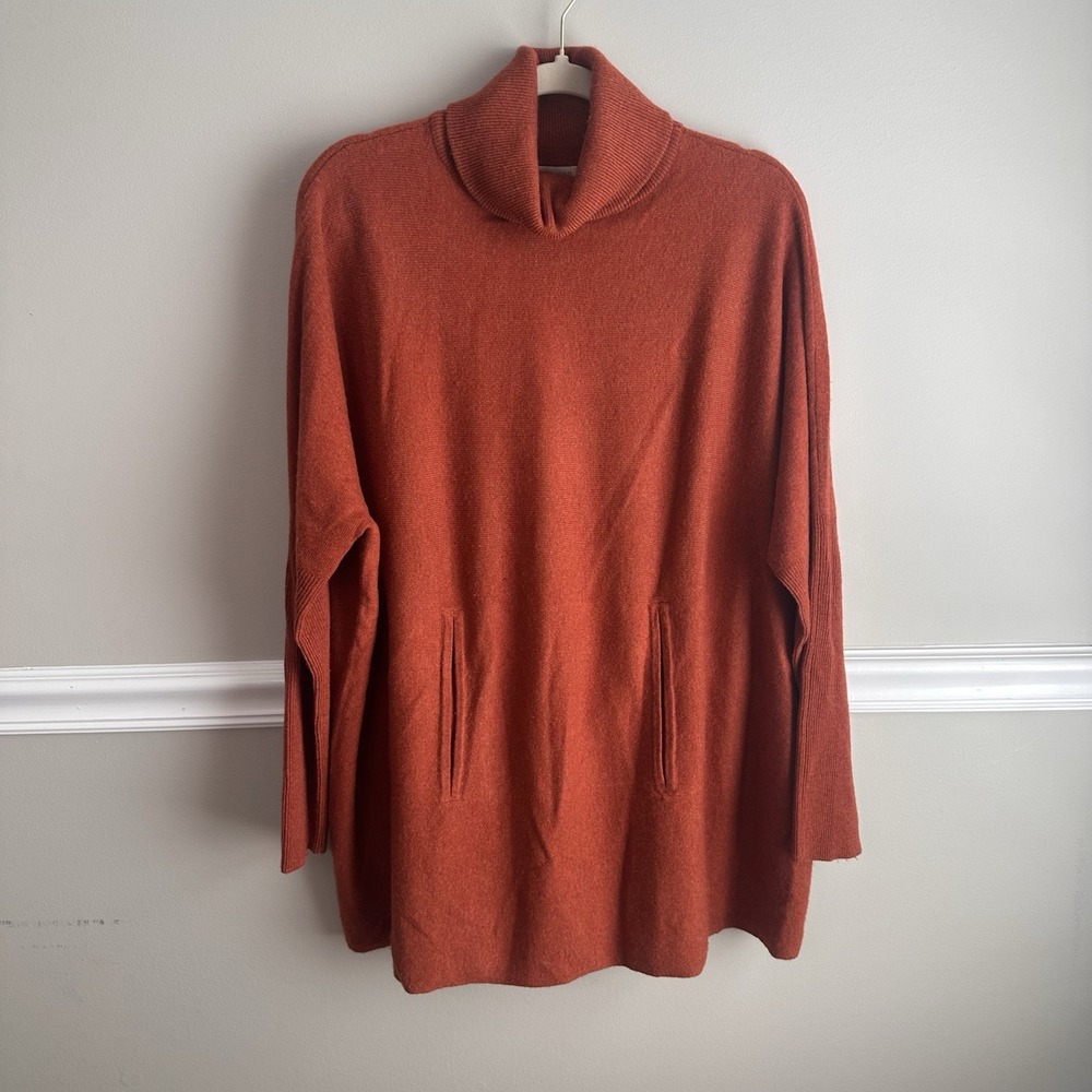 Garnet Hill Oversized Turtleneck Wool Cashmere Pullover Sweater L Burnt Orange